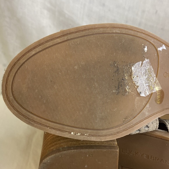 Lucky‎ brand LP-Nacria peep toe sandals size 6.5M stonerock oiled suede - Picture 4 of 14